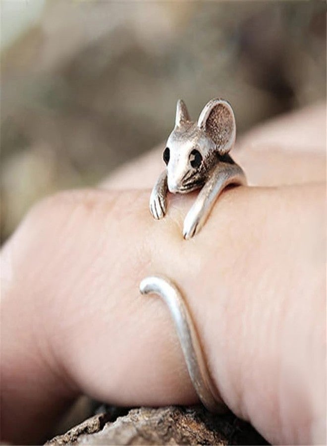 PLwelth Cute Mouse Ring Sliver Dainty Stackable Rings for Women Mouse Lovers Open Forefinger Chunky Rings Adjustable Animal Wrap Ring Statement Jewelry Gifts for Her Birthday Christmas - Image 3